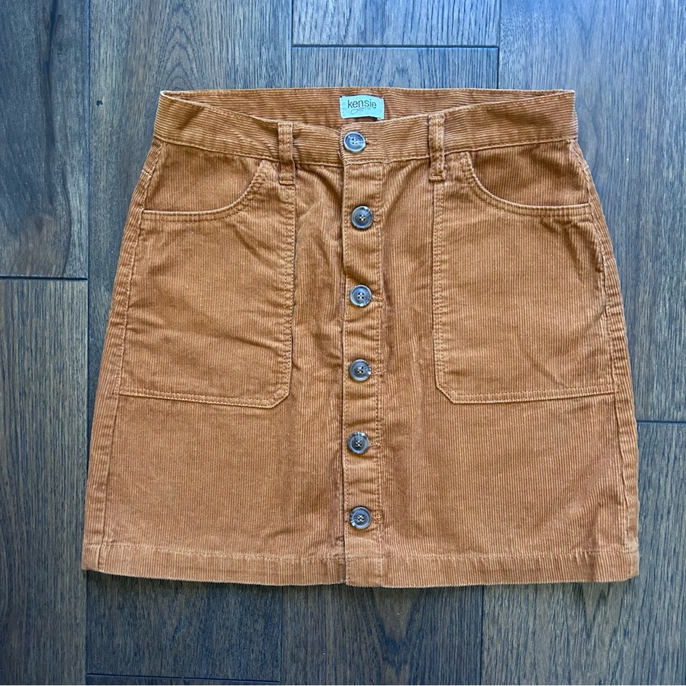 Kensie Brown Corduroy Button-Front Skirt
